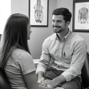 A car accident chiropractor giving an auto accident victim a free consultation