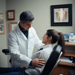 A car accident chiropractor giving an adjustment to a car accident victim